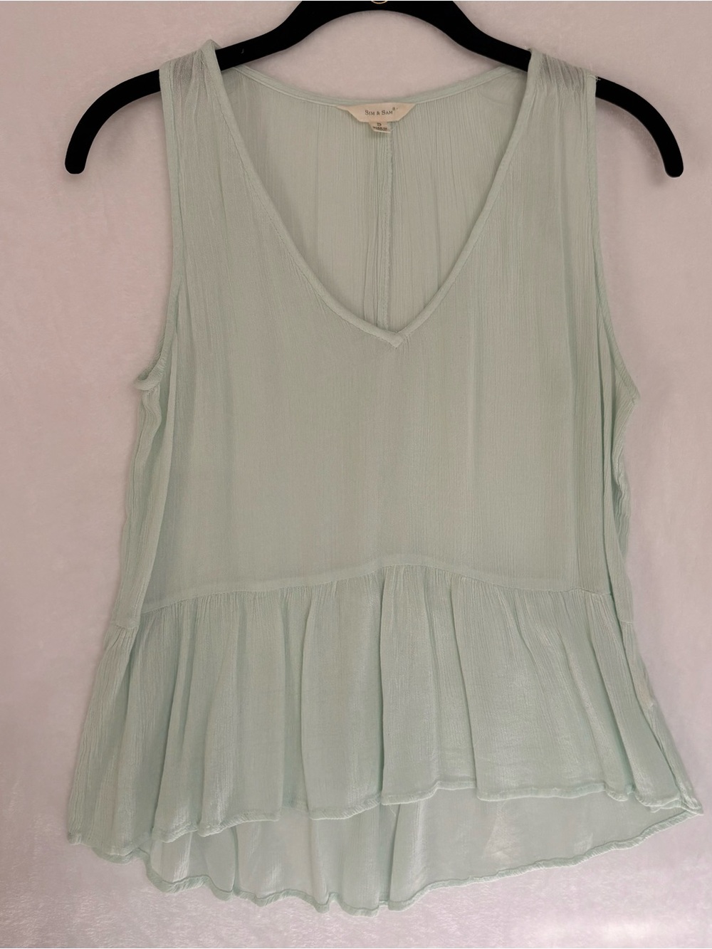 💚 Sim & Sam Mint Green High-Low Ruffle Tank Top – Size Small - Picture 3 of 11